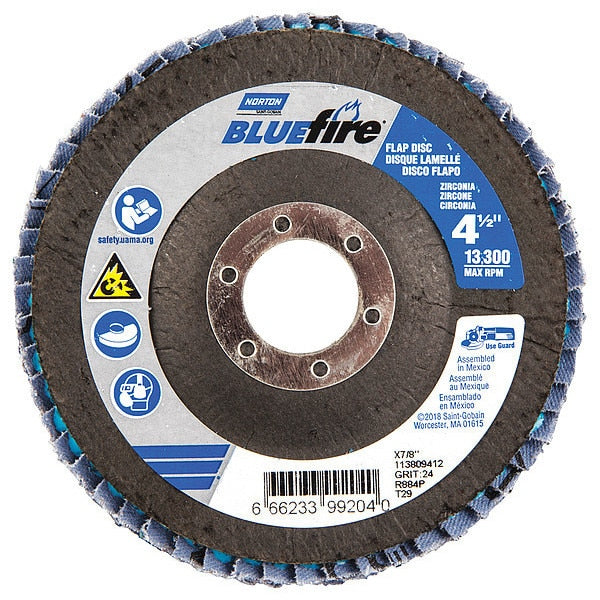 Flap Disc, 4 1/2 In x 24 Grit, 7/8