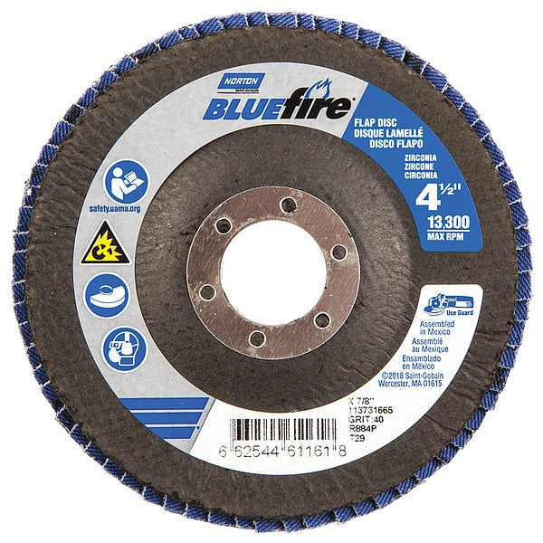 Flap Disc, 4 1/2 In x 40 Grit, 7/8
