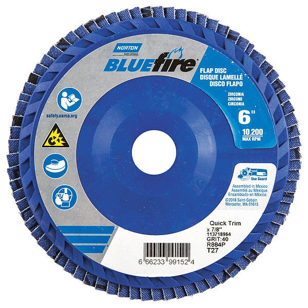 Flap Disc, 6 In x 40 Grit, 7/8