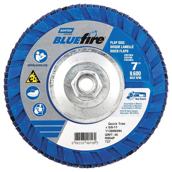 Flap Disc, 7 In x 40 Grit, 5/8-11