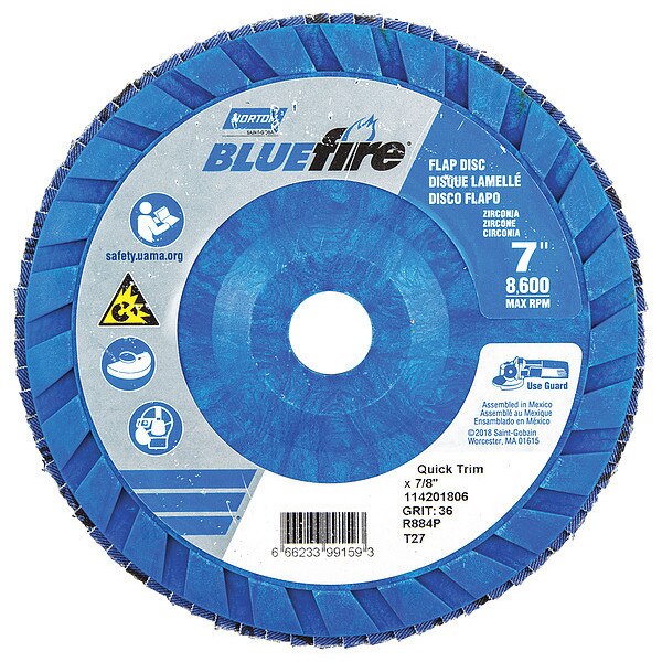 Flap Disc, 7 In x 36 Grit, 7/8