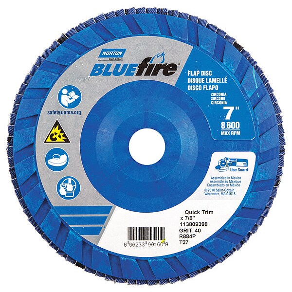 Flap Disc, 7 In x 40 Grit, 7/8