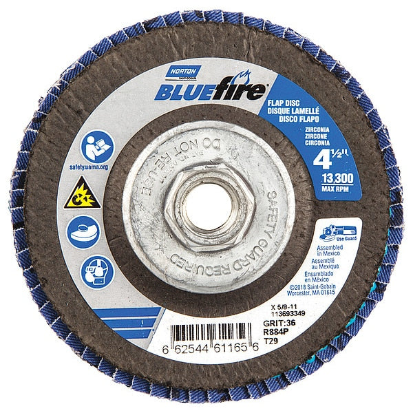 Flap Disc, 4 1/2 In x 36 Grit, 5/8-11