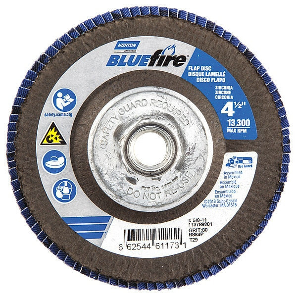 Flap Disc, 4 1/2 In x 80 Grit, 5/8-11