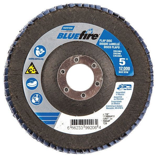 Flap Disc, 5 In x 24 Grit, 7/8