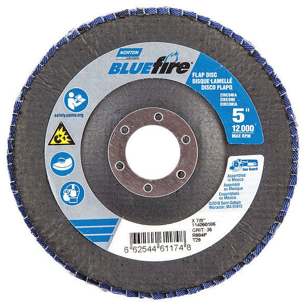 Flap Disc, 5 In x 36 Grit, 7/8