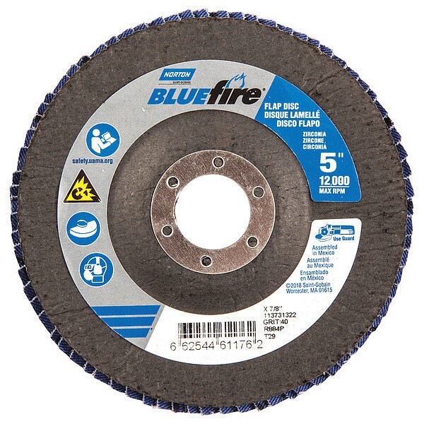 Flap Disc, 5 In x 40 Grit, 7/8