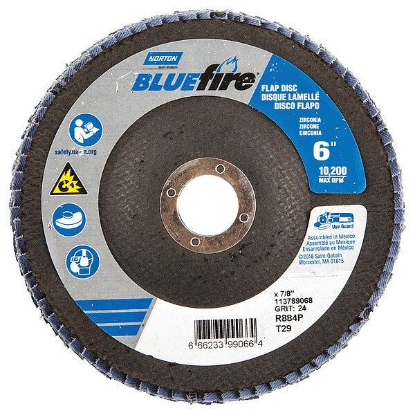 Flap Disc, 6 In x 24 Grit, 7/8