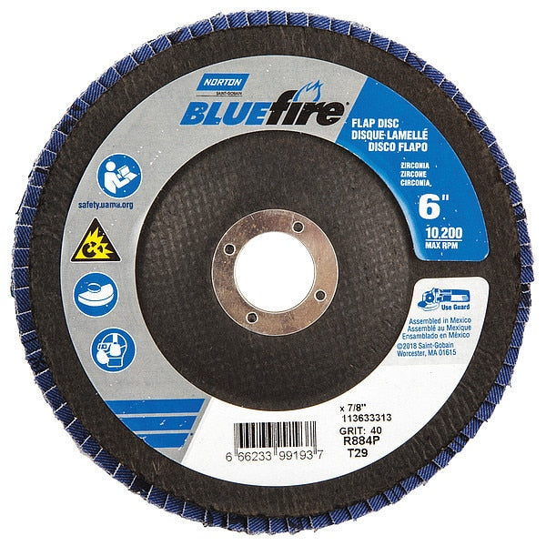Flap Disc, 6 In x 40 Grit, 7/8