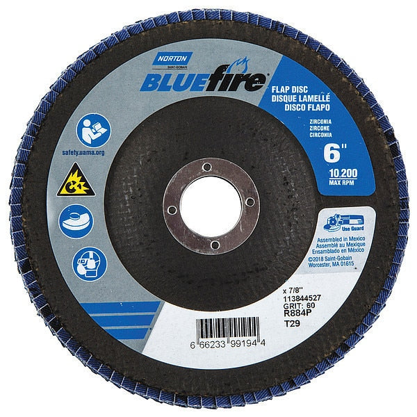Flap Disc, 6 In x 60 Grit, 7/8