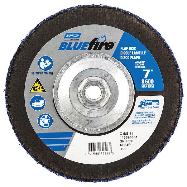 Flap Disc, 7 In x 36 Grit, 5/8-11