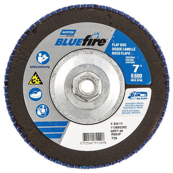 Flap Disc, 7 In x 40 Grit, 5/8-11