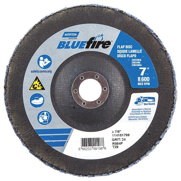Flap Disc, 7 In x 24 Grit, 7/8