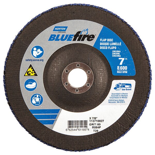 Flap Disc, 7 In x 60 Grit, 7/8