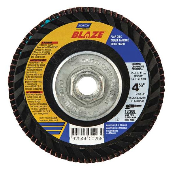 Flap Disc, 4 1/2 In x 80 Grit, 7/8, Series: SG Blaze(R)