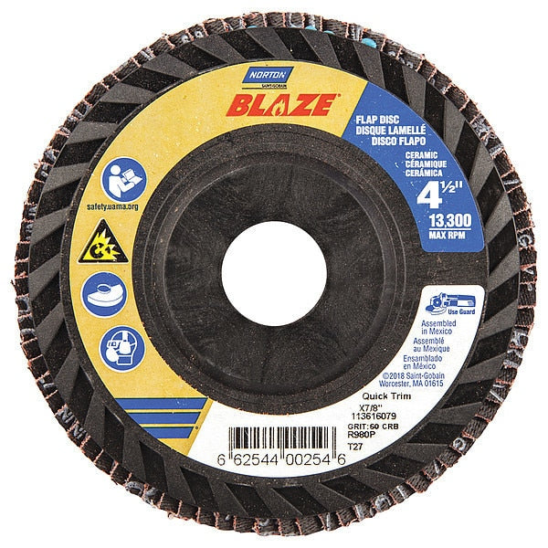 Flap Disc, 4 1/2 In x 60 Grit, 7/8, Series: SG Blaze(R)