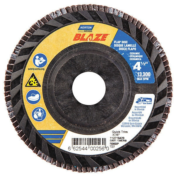 Flap Disc, 4 1/2 In x 120 Grit, 7/8