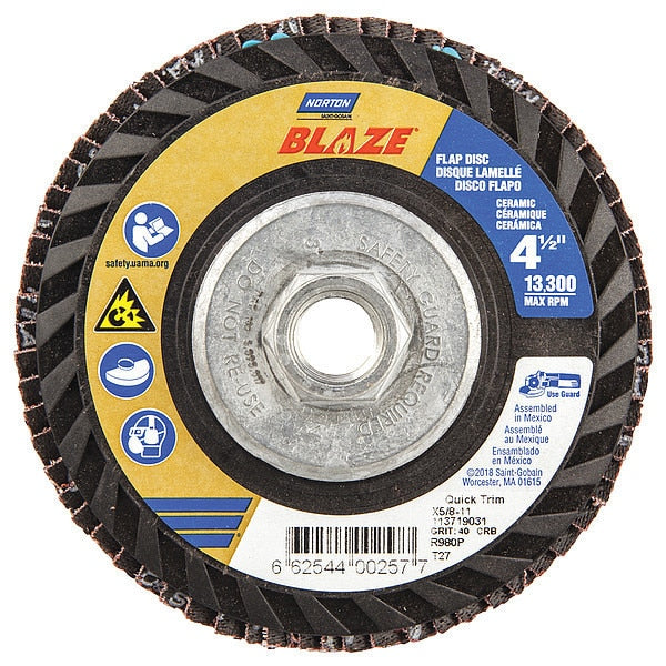 Flap Disc, 4 1/2 In x 40 Grit, 5/8-11