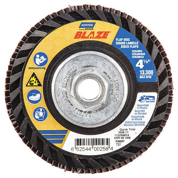 Flap Disc, 4 1/2 In x 60 Grit, 5/8-11, Series: SG Blaze(R)