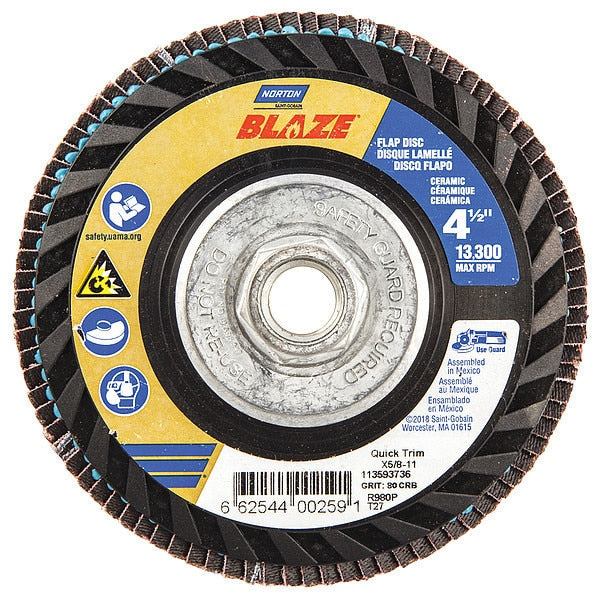 Flap Disc, 4 1/2 In x 80 Grit, 5/8-11, Series: SG Blaze(R)