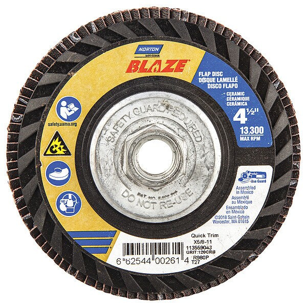 Flap Disc, 4 1/2 In x 120 G, 5/8-11