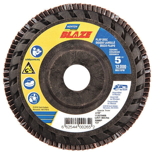 Flap Disc, 5 In x 80 Grit, 7/8