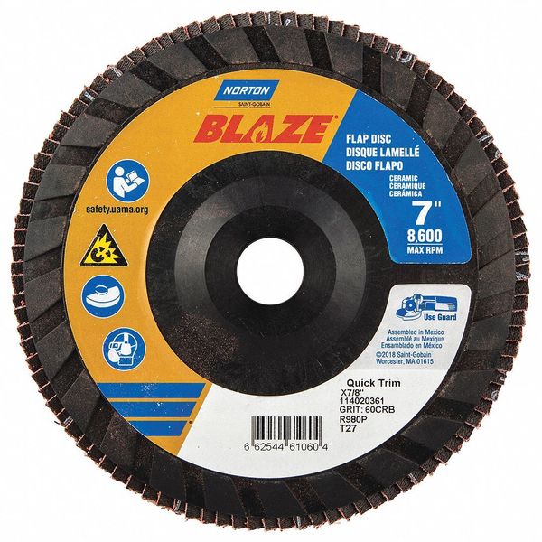 Flap Disc, 7 In x 60 Grit, 7/8