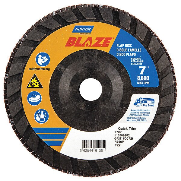 Flap Disc, 7 In x 80 Grit, 7/8