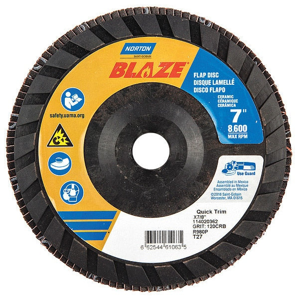 Flap Disc, 7 In x 120 Grit, 7/8