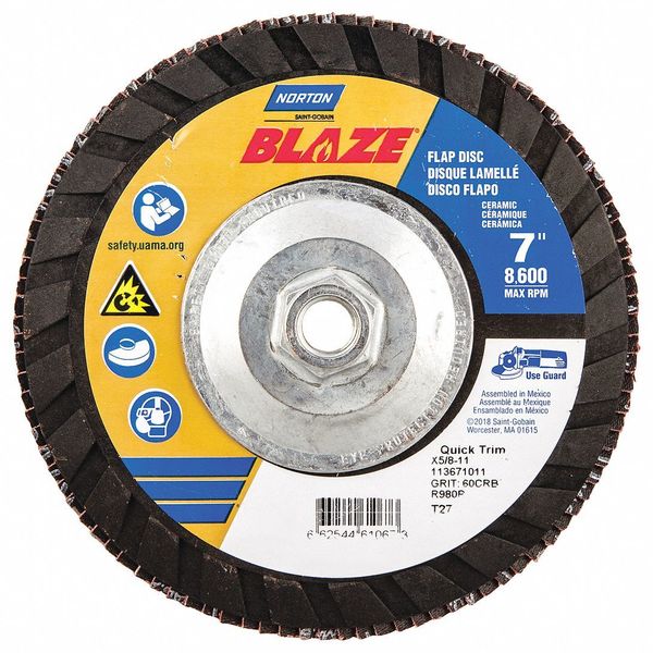 Flap Disc, 7 In x 60 Grit, 5/8-11