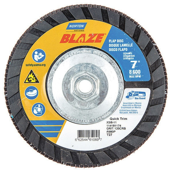 Flap Disc, 7 In x 120 Grit, 5/8-11