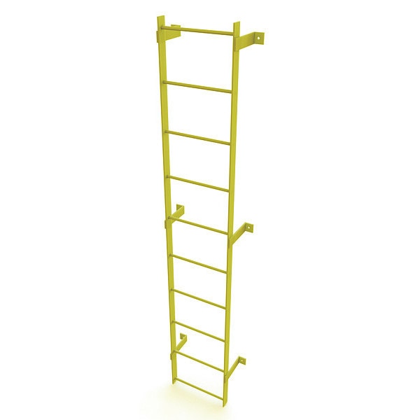 9 ft. Ladder, Steel, Standard Fixed, 10-Rung, Steel, 10 Steps, Safety Yellow Finish