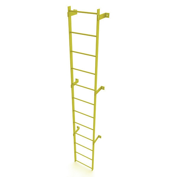 11 ft. Ladder, Steel, Standard Fixed, 12-Rung, Steel, 12 Steps, Safety Yellow Finish