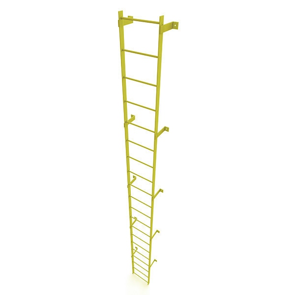 19 ft. Ladder, Steel, Standard Fixed, 20-Rung, Steel, 20 Steps, Safety Yellow Finish