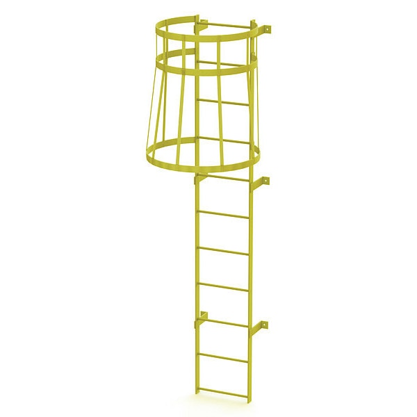 10 ft. Ladder, Standard Fixed Cage, Steel, 11-Rung, Steel, 11 Steps, Safety Yellow Finish
