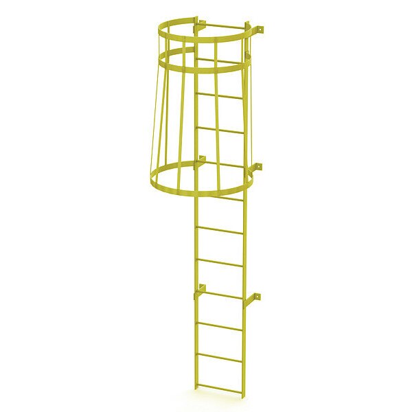 11 ft. Ladder, Standard Fixed Cage, Steel, 12-Rung, Steel, 12 Steps, Safety Yellow Finish