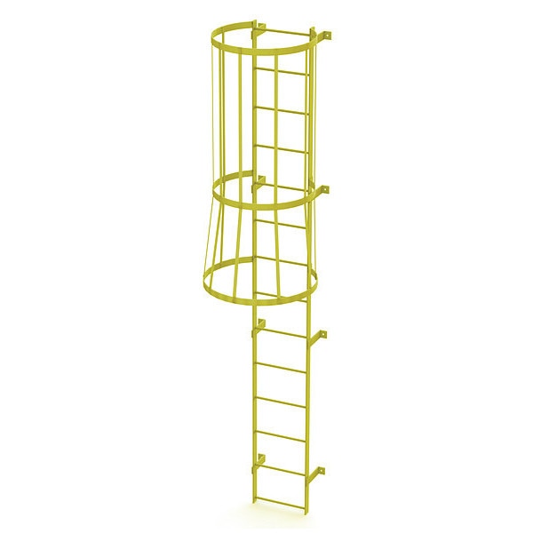 13 ft. Ladder, Standard Fixed Cage, Steel, 14-Rung, Steel, 14 Steps, Safety Yellow Finish