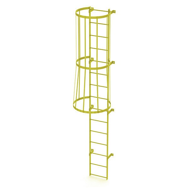 14 ft. Ladder, Standard Fixed Cage, Steel, 15-Rung, Steel, 15 Steps, Safety Yellow Finish