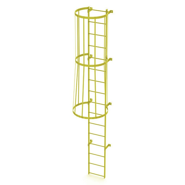 15 ft. Ladder, Standard Fixed Cage, Steel, 16-Rung, Steel, 16 Steps, Safety Yellow Finish