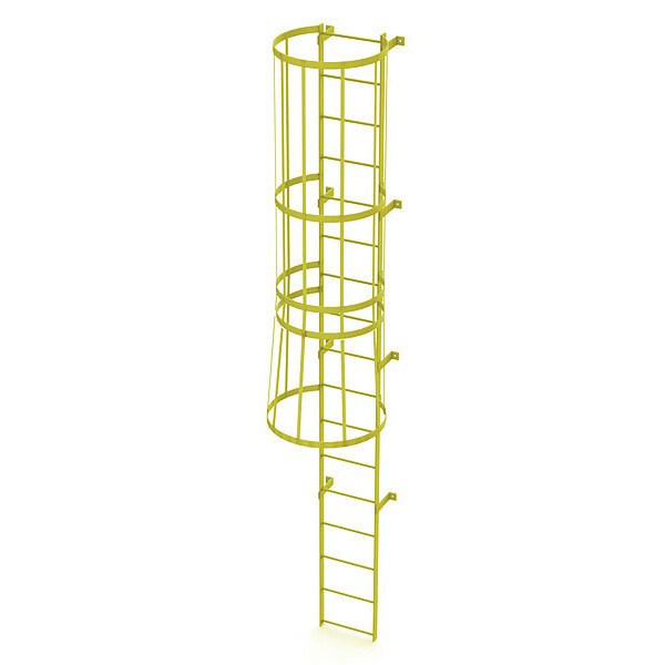 16 ft. Ladder, Standard Fixed Cage, Steel, 17-Rung, Steel, 17 Steps, Safety Yellow Finish