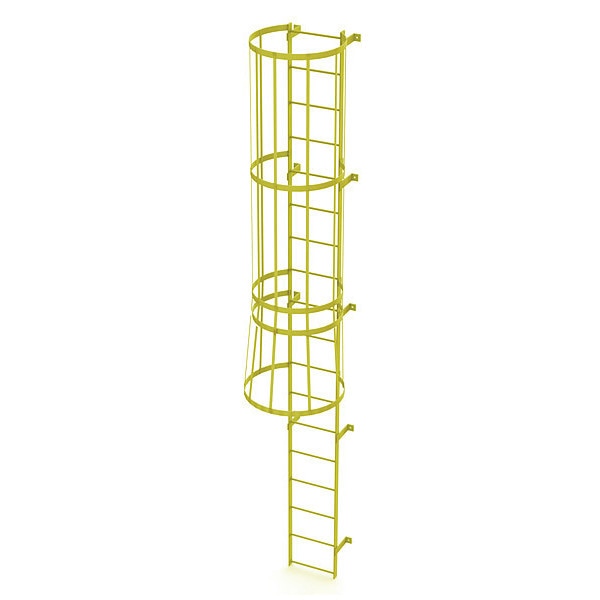 17 ft. Ladder, Standard Fixed Cage, Steel, 18-Rung, Steel, 18 Steps, Safety Yellow Finish