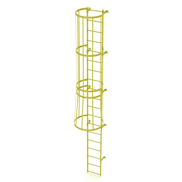 18 ft. Ladder, Standard Fixed Cage, Steel, 19-Rung, Steel, 19 Steps, Safety Yellow Finish