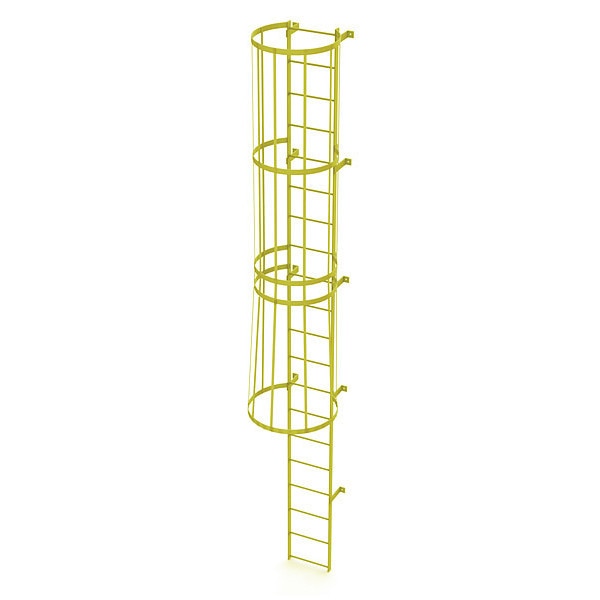 19 ft. Ladder, Standard Fixed Cage, Steel, 20-Rung, Steel, 20 Steps, Safety Yellow Finish