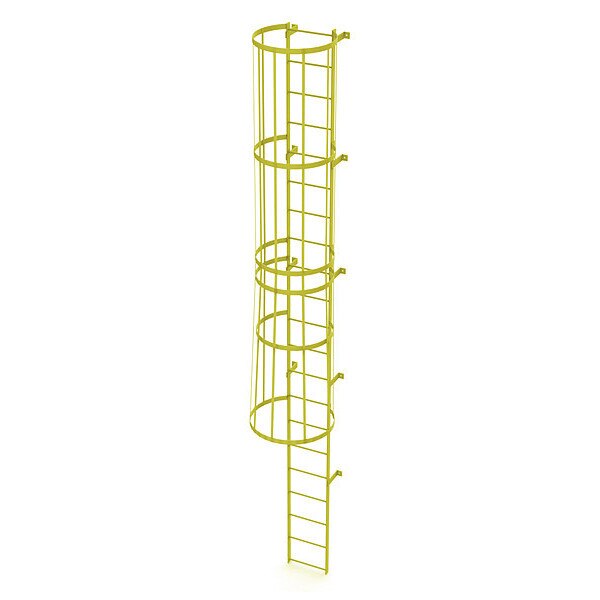 20 ft. Ladder, Standard Fixed Cage, Steel, 21-Rung, Steel, 21 Steps, Safety Yellow Finish