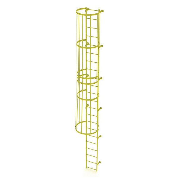 21 ft. Ladder, Standard Fixed Cage, Steel, 22-Rung, Steel, 22 Steps, Safety Yellow Finish