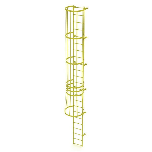 22 ft. Ladder, Standard Fixed Cage, Steel, 23-Rung, Steel, 23 Steps, Safety Yellow Finish