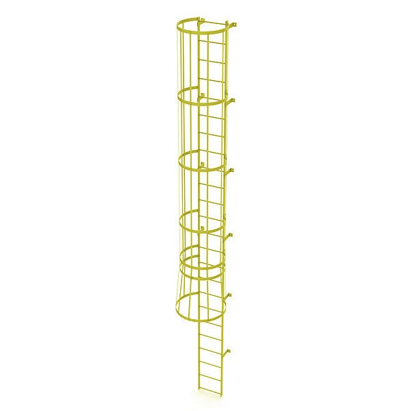 23 ft. Ladder, Standard Fixed Cage, Steel, 24-Rung, Steel, 24 Steps, Safety Yellow Finish