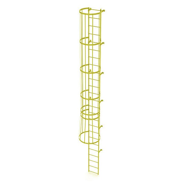 24 ft. Ladder, Standard Fixed Cage, Steel, 25-Rung, Steel, 25 Steps, Safety Yellow Finish