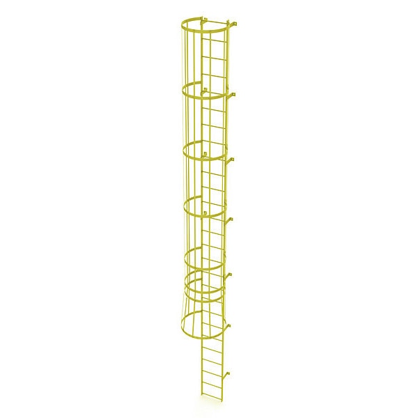 26 ft. Ladder, Standard Fixed Cage, Steel, 27-Rung, Steel, 27 Steps, Safety Yellow Finish