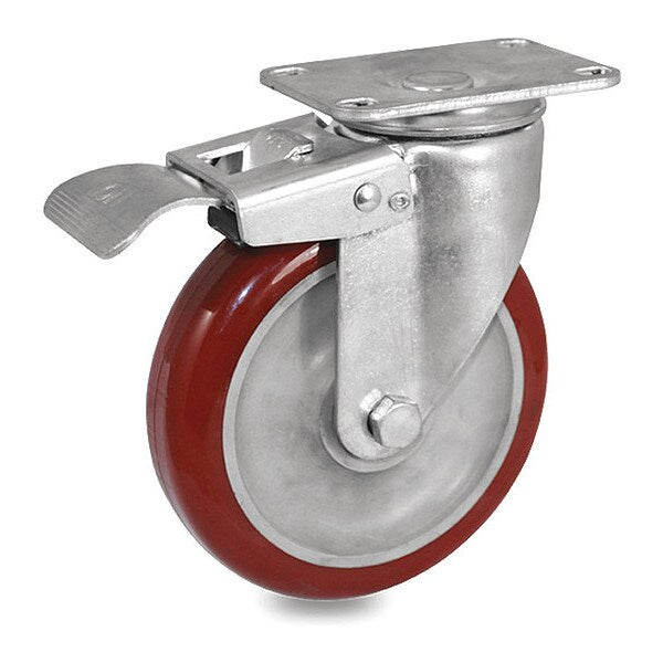 Castr, Swivl Plte, Red Urethane, 300 lb., Tl